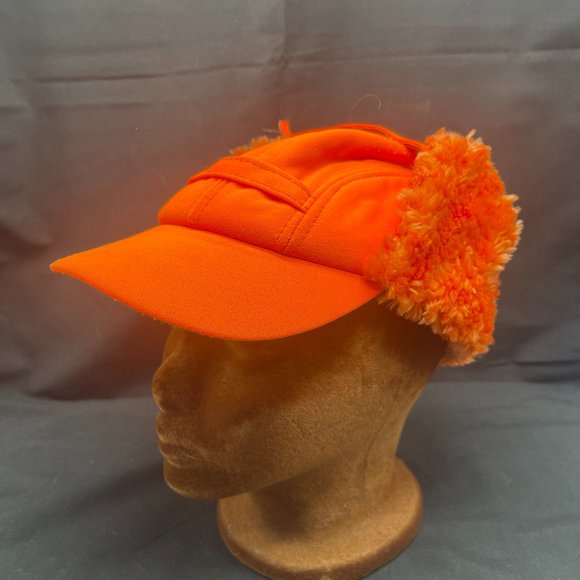 Vintage 1950's Duck Bay Hunter Orange Winter Cap with Ear Flaps Size M - Picture 1 of 9